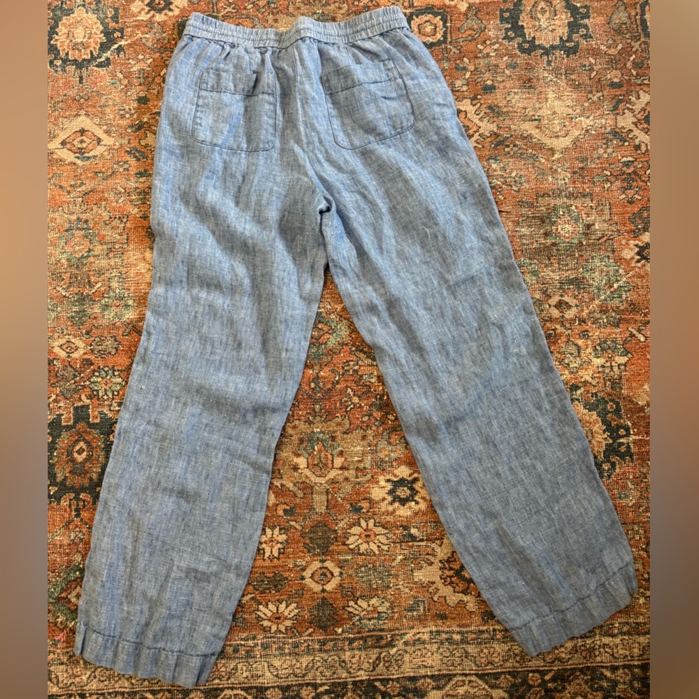 Talbots Drawstring 100% Linen Pants in Blue chambray size 4 - Picture 2 of 5